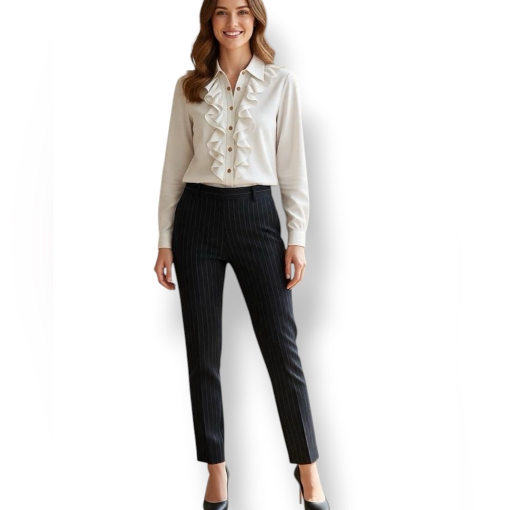 Mugler Paris Black Pinstripes Slim Wool Pants Trousers Size 40 US 8 Quiet Luxury